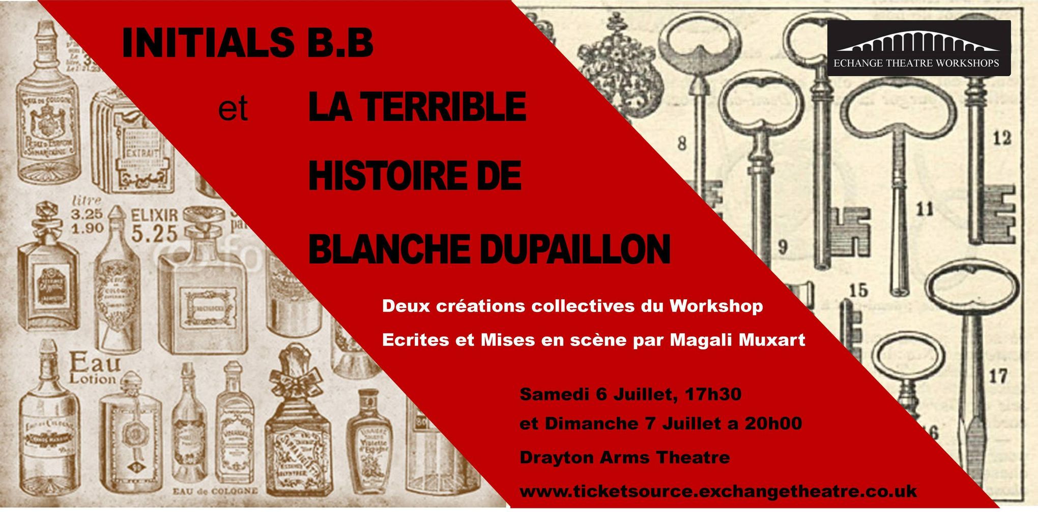 bannière spectacle théâtre initials b.b et la terrible histoire de blanche dupaillon